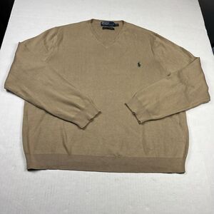 Polo Ralph Lauren Tan Cotton V-Neck Pullover Sweater XXL Preppy Classic Knit